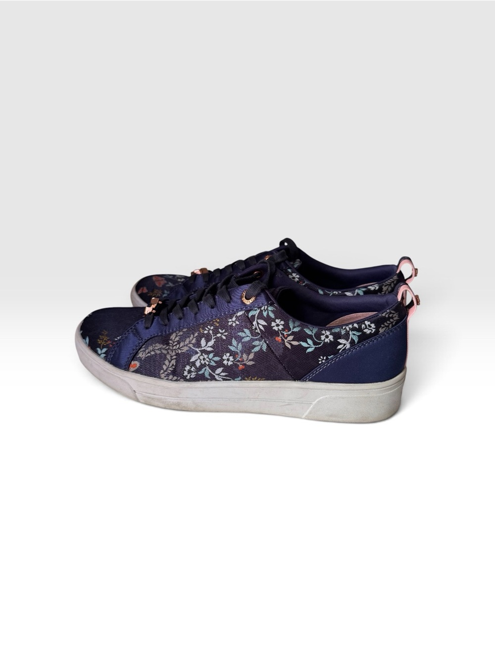 Ted Baker Navy Floral Lace-Up Women's Sneakers with Rose-Gold Accents - Picture 3 of 6
